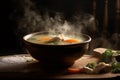 Hot delicious chicken soup product photography with natural lighting. Ai generated