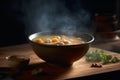 Hot delicious chicken soup product photography with natural lighting. Ai generated