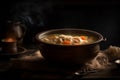 Hot delicious chicken soup product photography with natural lighting. Ai generated