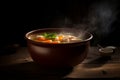 Hot delicious chicken soup product photography with natural lighting. Ai generated