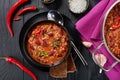 Chili con carne in black bowl Royalty Free Stock Photo