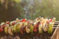 Hot delicious grilled marinated vegetables cooked, in smoke, out Royalty Free Stock Photo
