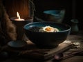 Hot delicious Japanese ramen noodles with egg. Generative AI Royalty Free Stock Photo