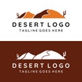 Hot desert and dunes abstract logo template vector design with cactus showing sand dunes isolated background Royalty Free Stock Photo