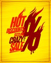 Hot discounts, sizzling crazy sale vector poster design