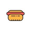 Hot dog, bavarian sausage, fast food flat color line icon.