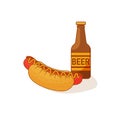 Cartoon hot dog and beer with straw Royalty Free Stock Photo