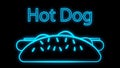 Hot dog on a black background, neon, vector illustration. sausage sandwich, stuffed, appetizing bun. neon with the inscription hot Royalty Free Stock Photo