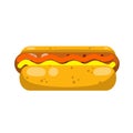 Hot dog. Bread, sausage, ketchup. Icon Harmful diet. Delicious Bun. Fast junk food