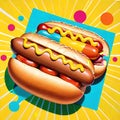 Hot dog bun frankfurter sausage meal comic colors Royalty Free Stock Photo