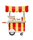 Hot dog cart. Fast food snack bar. Vector illustration.