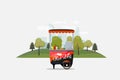 Hot dog cart, kiosk on wheels, retailers, fast snack breakfast, fast food and flat style, isolated on transparent Royalty Free Stock Photo