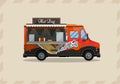 Hot dog cart, kiosk on wheels, retailers, fast snack breakfast, fast food and flat, vector illustrations