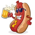 Hot Dog Cartoon Character Drinking Beer