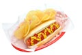 Hot Dog, Chips, Isolated, Clipping Path Royalty Free Stock Photo