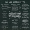 Hot Dog Constructor. Set of Fast Food Menu Ingredients. Hand Drawn High Quality Clean Realistic Vector Illustration. Doodle Style.