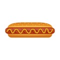 Hot dog. A delicious fast food dish with sausage, bread and mustard. Royalty Free Stock Photo