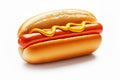 Hot dog with delicious sausage with thick mustard sauce isolated on white background Royalty Free Stock Photo