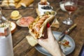 Hot Dog, Eating out, Dinner, outside the house, in hand, woman e Royalty Free Stock Photo
