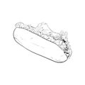 Hot dog with engraving vector style. hand drawn hot dog Royalty Free Stock Photo