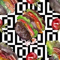 Hot dog fast food isolated. Watercolor background illustration set. Seamless background pattern. Royalty Free Stock Photo