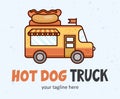 Hot dog food truck creative logo. Truck with a chef hat funny concept Royalty Free Stock Photo
