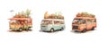 Hot dog Food Truck. Street Food Truck concept with merchant character design. Watercolor vector illustration cute van