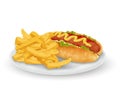 Hot dog french fries Royalty Free Stock Photo