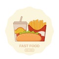 Fast food icons in flat line art design. Vector illustration. Royalty Free Stock Photo