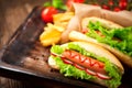 Hot dog. Grilled hot dogs with ketchup Royalty Free Stock Photo