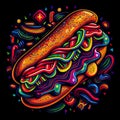 Hot dog hand drawn cartoon illustration. AI generative Royalty Free Stock Photo