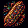 Hot dog hand drawn cartoon illustration. AI generative Royalty Free Stock Photo