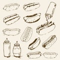 Hot Dog Hand Drawn Set Royalty Free Stock Photo