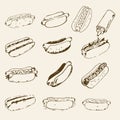 Hot Dog Hand Drawn Set Royalty Free Stock Photo