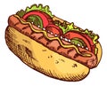 Hot dog. Hand drawn street food symbol Royalty Free Stock Photo