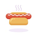 Hot dog icon flat vector or hotdog sandwich graphic illustration isolated on white background, fresh tasty bun bread with sausage Royalty Free Stock Photo