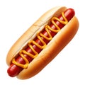Hot dog isolated on a white or transparent background. A bun cut lengthwise with a milk sausage inside with ketchup and Royalty Free Stock Photo