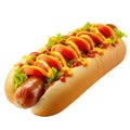 Hot dog isolated on a white or transparent background. A bun cut lengthwise with a milk sausage inside with ketchup Royalty Free Stock Photo