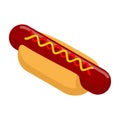 Hot dog isometrics. Bun with sausage. Mustard and ketchup. Royalty Free Stock Photo