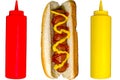 Hot Dog with Ketchup and Mustard Bottles