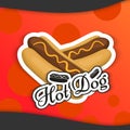 Hot dog logo emblem in cartoon style for your products icon Vector Illustration. Fast food with sausage symbol Royalty Free Stock Photo