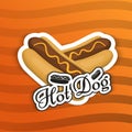 Hot dog logo emblem in cartoon style for your products icon Vector Illustration. Fast food with sausage symbol Royalty Free Stock Photo