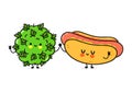 Hot dog and marijuana weed bud character. Vector hand drawn cartoon kawaii characters, illustration icon. Funny cartoon Royalty Free Stock Photo