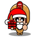 Hot dog mascot costume with holding christmas giff Royalty Free Stock Photo