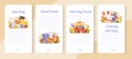 Hot dog mobile application banner set. Unhealthy fast food cooking