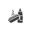 Hot dog and mustard bottle vector icon