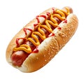 A hot dog with mustard and ketchup on a bun Royalty Free Stock Photo