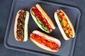 Hot dog with mustard and ketchup Royalty Free Stock Photo