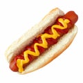 Hot dog with mustard and ketchup, top view isolated on white Royalty Free Stock Photo