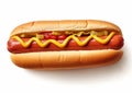 Hot dog with mustard and ketchup on white.Top view.AI Generative Royalty Free Stock Photo